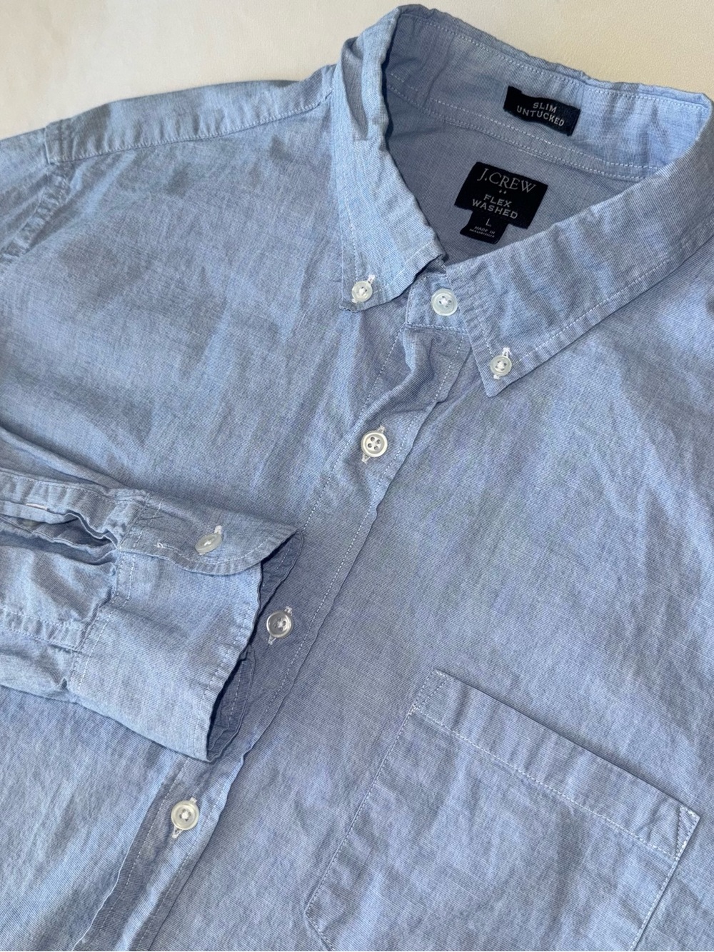 J.Crew Flex washed Men’s slim button down Large Blue